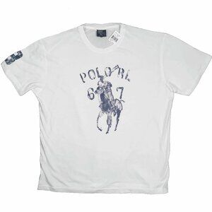 NEW Vintage Polo Ralph Lauren T Shirt! Off White Big Blue Watercolor Polo Player